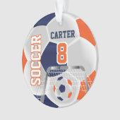 オレンジ、ホワイト、ダークブルーのパーソナライズされたサッカー⚽ オーナメント (正面)