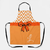 オレンジ&ホワイト パンプキンスパイス フェイクボウ パーソナライズ エプロン (正面)