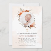 オレンジ・ボホ |水彩バプティスマ写真 招待状 (正面)