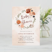 オレンジ・ボホ |水彩赤面のベビーシャワー 招待状 (スタンド正面)