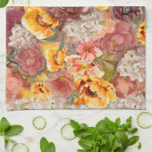 オレンジ ボルドー 秋 秋の 水彩 花柄    キッチンタオル (折り畳み)