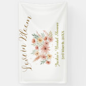 オレンジ ボーホー ラブ イン ブルーム ブライダル シャワー 名前 レトロ 横断幕 (縦)