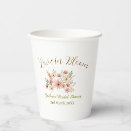 オレンジ ボーホー ラブ イン ブルーム ブライダル シャワー 名前 レトロ 紙コップ