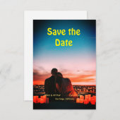 オレンジ ボーホー 保存日付 QRコード ウェブサイト名を追加 フォト セーブザデート (正面/裏面)