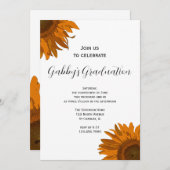 オレンジ ポップアート ヒマワリ 卒業パーティー 招待状 (正面/裏面)