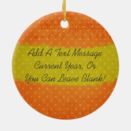 オレンジ/マスタード点々のある雪だるまホリデーオーナメント セラミックオーナメント (裏面)