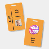 オレンジ ミニマル スタッフ イベント ID バッジ (正面＆裏面)