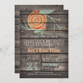 オレンジ&ミントグリーン素朴;引っ越し祝いパーティーパーティー 招待状 (正面/裏面)