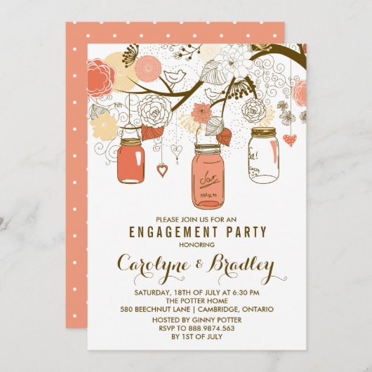 オレンジ・メイソン・ジャース |婚約パーティ招待状 招待状 (正面/裏面)