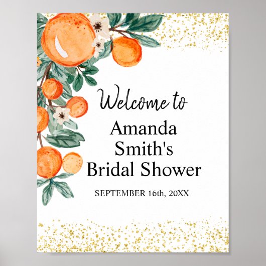 オレンジ メイン スクイーズ ブライダル シャワー ウェルカム サイン (正面)
