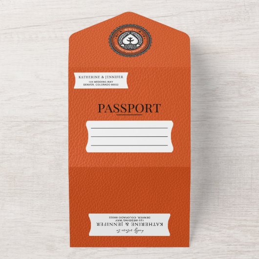 オレンジ メキシコ パスポート ウェディング オールインワン招待状 (外側)