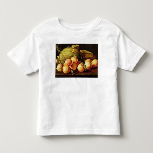 オレンジ、メロンおよび箱の静物画 トドラーTシャツ (正面)