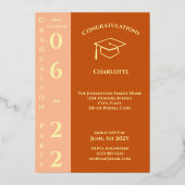 オレンジ モダン フォト 卒業パーティー ゴールド 箔招待状 (裏面)