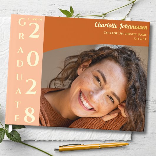 オレンジ モダン フォト 卒業 ゴールド ゲストブック