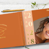 オレンジ モダン フォト 卒業 ゴールド ゲストブック