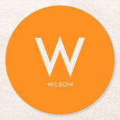 オレンジ モノグラム パーソナルパーティー ラウンドペーパーコースター (正面)