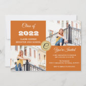 オレンジ・モノグラム・フォト卒業 招待状 (正面)