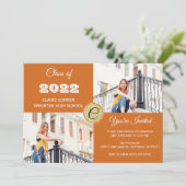 オレンジ・モノグラム・フォト卒業 招待状 (スタンド正面)