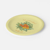 オレンジ&ライトイエロー牡丹&バラフローラ結婚ズ ペーパープレート (アングル)