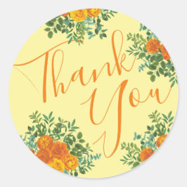 オレンジ&ライトイエロー牡丹&バラフローラ結婚ズ ラウンドシール