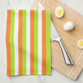 オレンジ、ライムグリーン、ホワイトストライプ キッチンタオル (四つ折り)