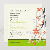 オレンジ ライムグリーン 緑の花の結婚式招待状 招待状 (正面/裏面)