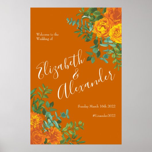 オレンジ&ラスト秋牡丹バラフローラ結婚ズ ポスター (正面)