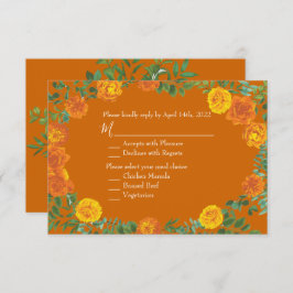 オレンジ&ラスト秋牡丹バラ招待状返信 招待状