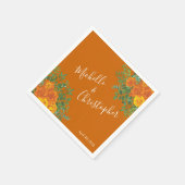 オレンジ&ラスト秋牡丹&バラフローラ結婚ズ スタンダードカクテルナプキン (角)