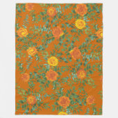 オレンジ&ラスト秋牡丹&バラフローラ結婚ズ フリースブランケット (正面)