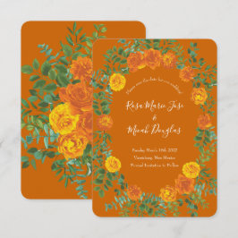 オレンジ＆ラスト 秋の芍薬とバラの結婚式の招待状 保存版 招待状