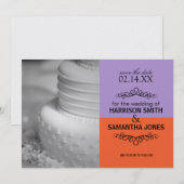 オレンジ & ラベンダー Save the Date のお知らせ 招待状 (正面/裏面)