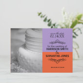 オレンジ & ラベンダー Save the Date アナウンスメント 招待状 (スタンド正面)