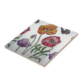 オレンジ レッド パープル ポピー 水彩 花模様 タイル (側面)