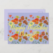オレンジ レッド ポピー パープル ハッピー バースデー レディース ポストカード (正面/裏面)