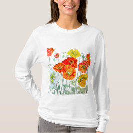 オレンジ レッド ポピー フラワーパターン 水彩 Tシャツ