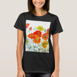 オレンジ レッド ポピー フラワーパターン 水彩 Tシャツ