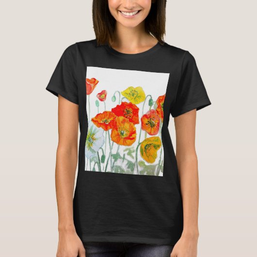 オレンジ レッド ポピー フラワーパターン 水彩 Tシャツ (正面)