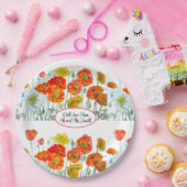 オレンジ レッド ポピー フラワー パターン ウォーターカラー ウェディング ペーパープレート (パーティー)