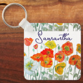 オレンジ レッド ポピー フラワー パターン サンクス キーホルダー (正面)