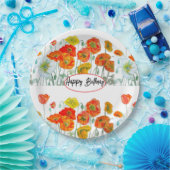 オレンジ レッド ポピー フラワー 水彩画 誕生日 ペーパープレート (パーティー)