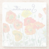 オレンジ レッド ポピー 花柄 サンクス ガラスコースター (裏面)