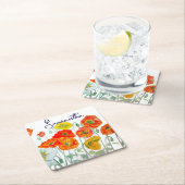 オレンジ レッド ポピー 花柄 サンクス スクエアペーパーコースター (インサイチュ)