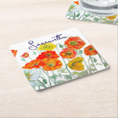 オレンジ レッド ポピー 花柄 サンクス スクエアペーパーコースター (アングル)