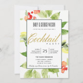 オレンジ レッド ローズ ウォーターカラー フローラル コックテール パーティー 招待状 (正面)