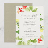 オレンジ レッド ローズ 水彩 フラワル セーブ ザ デート セーブザデート (正面/裏面)