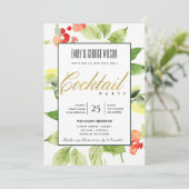 オレンジ レッド ローズ 水彩 フラワーパーティー 招待状 (スタンド正面)