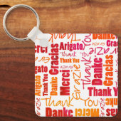 オレンジ レッド 多言語「ありがとう」タイポグラフィー キーホルダー (正面)