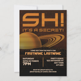 オレンジ・レトロウェーブ・サプライズ誕生日パーティー招待状 招待状