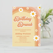 オレンジ レトロ ダイシー フラワー バースデー ブランч パーティー 招待状 (スタンド正面)
